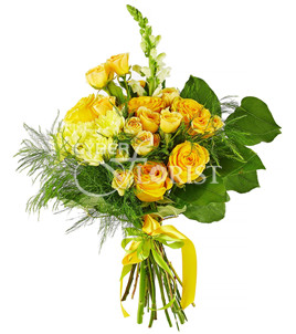 Yellow bouquet of roses and chrysanthemum